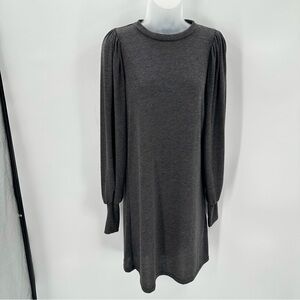 LOVE ADY Sweaterdress Size L Charcoal Gray Knit Long Puff Sleeves NWT Womens